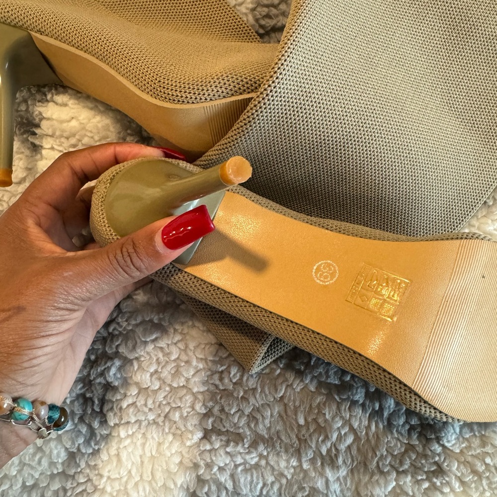 Color beige high knee heels